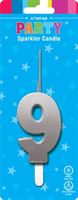 Silver Party Sparkler Candle Number 9