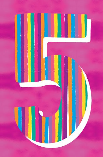 Rainbow 5 With Pink Background Birthday Card