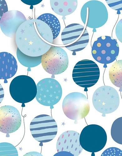 Large Gift Bag Blue Holo Balloons