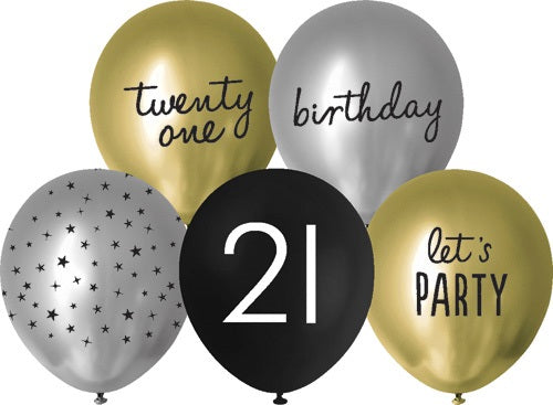 Assorted Happy Birthday Balloons 21st Assorted Printed Colours Pack Of 10