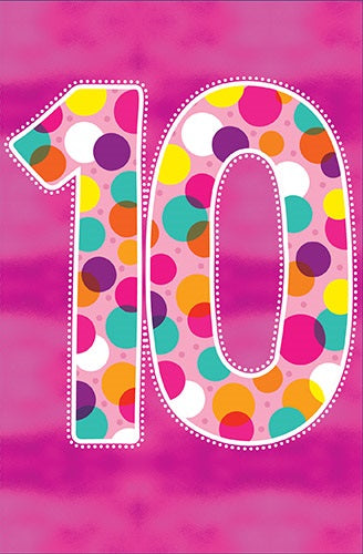Pink Card Coloured Dots 10th Birthday Card