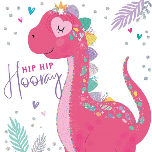 Hip Hip Hooray Pink Dinosaur Birthday Card