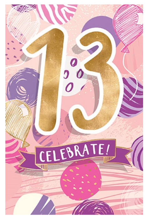 World Greetings Gold 13 With Balloons Birthday Card