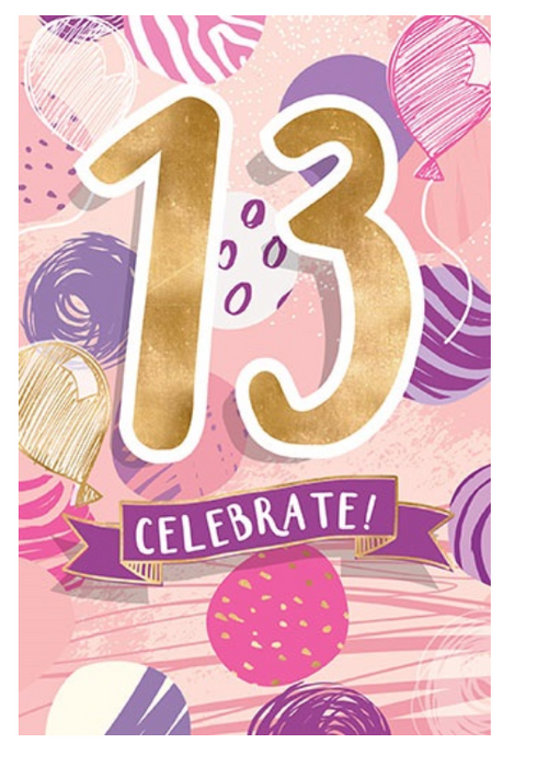 World Greetings Gold 13 With Balloons Birthday Card