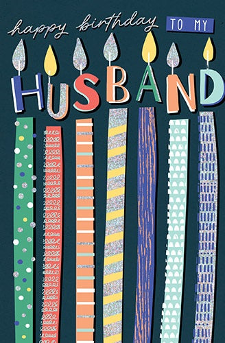 Happy Birthday To My Husband With Colourful Candles Birthday Card