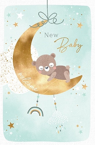 Welcome New Baby With Moon And Bear