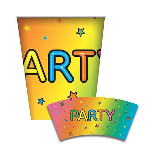 Neon Party Paper Cups 8 Pack/270ml
