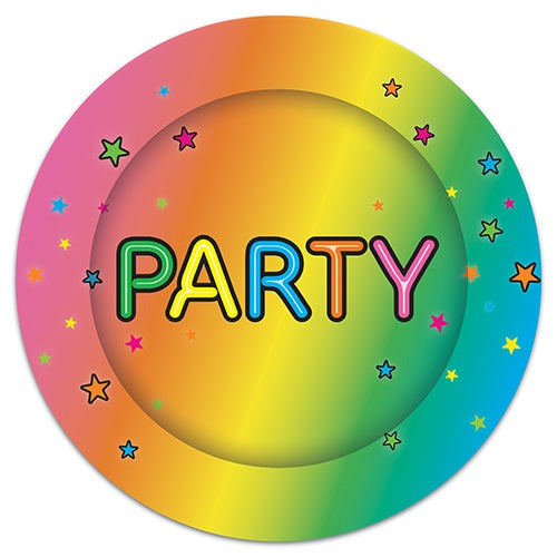 Neon Party Paper Plates 23cm/8 Pack