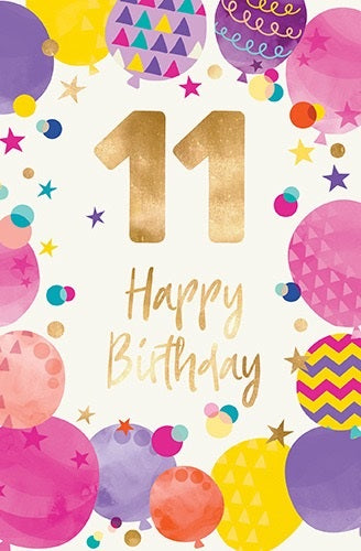 Deluxe 11 Happy Birthday Card With Rainbow Balloons