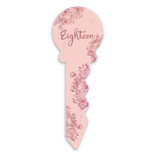 Eighteen Birthday Key Pretty Pink Floral - Small