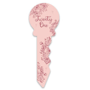 Twenty One Birthday Key Pretty Pink Floral - Small