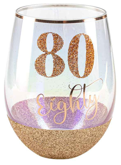 SALE Stemless Rose Gold Glitter 80/Eighty Glass