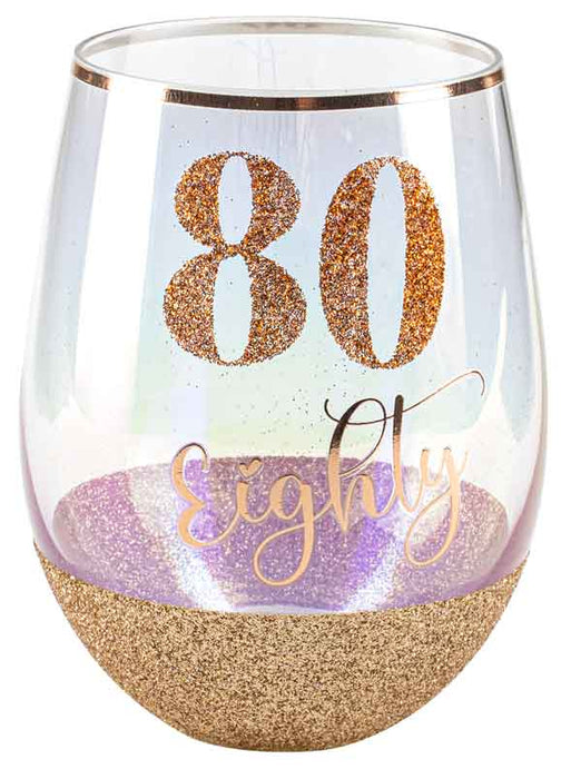 SALE Stemless Rose Gold Glitter 80/Eighty Glass