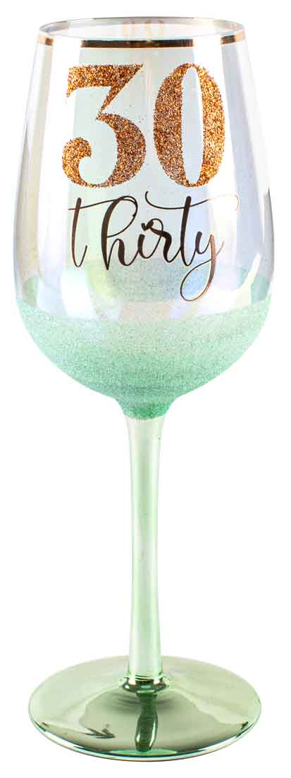 SALE 30/Thirty Green Glitter Wine Glass 430ml