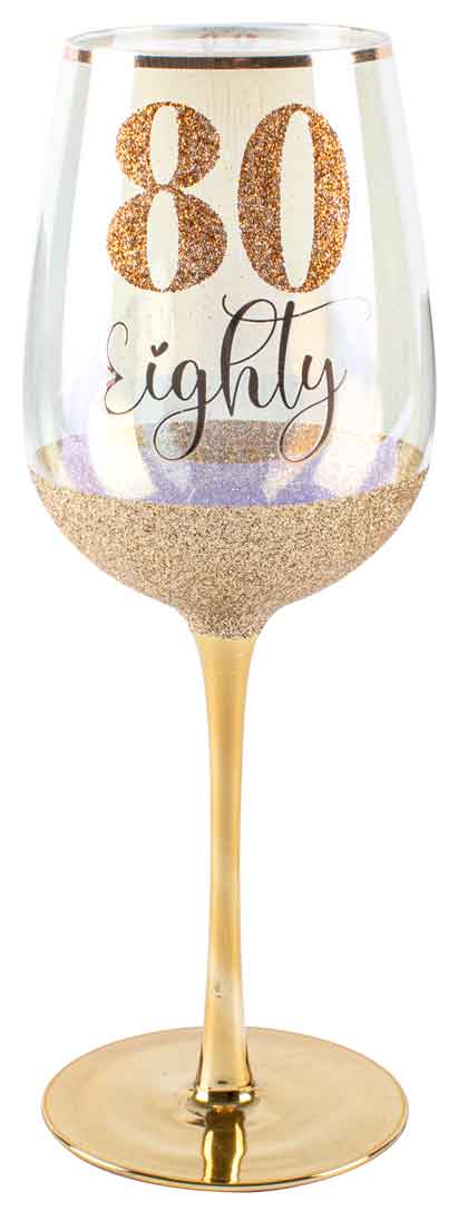SALE 80/Eighty Rose Gold/Pink Glitter Wine Glass 430ml