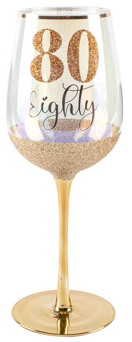 SALE 80/Eighty Rose Gold/Pink Glitter Wine Glass 430ml