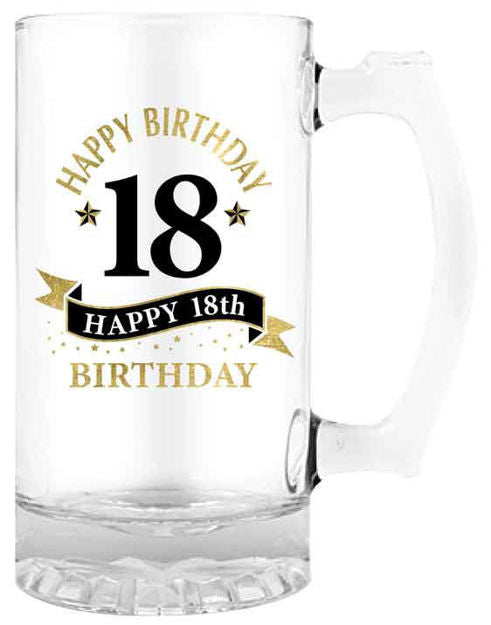 Beer Stein With Handle 490ml '' Happy 18th Birthday''