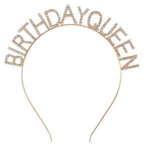 Rose Gold Metal Birthday Queens Headband With Silver Diamantes