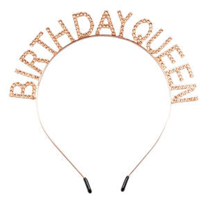 Rose Gold Metal Birthday Queens Headband With Silver Diamantes