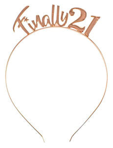 Rose Gold Metal Finally 21 Headband With Silver Diamantes
