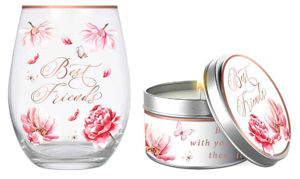 Best Friend Stemless Glass And Candle Gift Set