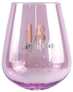 18th Pink Stemless Wine Glass Rose Gold Decal 600ml