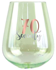 70th Light Green Stemless Wine Glass Rose Gold Decal 600ml