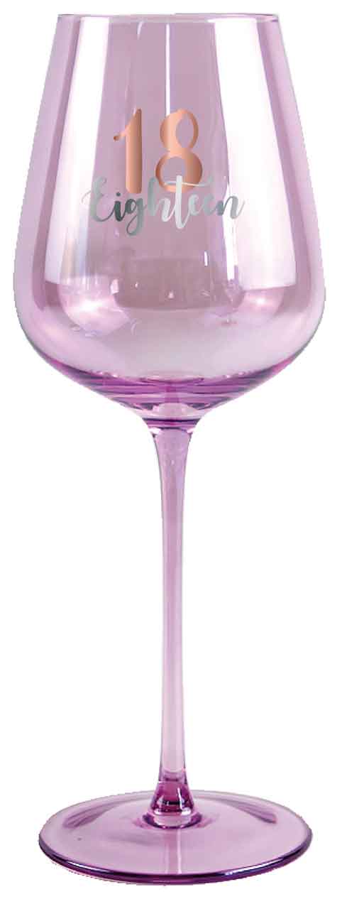 18th Pink Wine Glass Rose Gold Decal 430ml