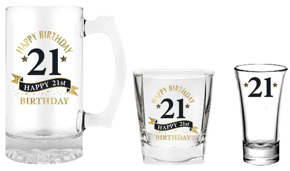 21st Black/Gold Stein, Whiskey And Shot Set