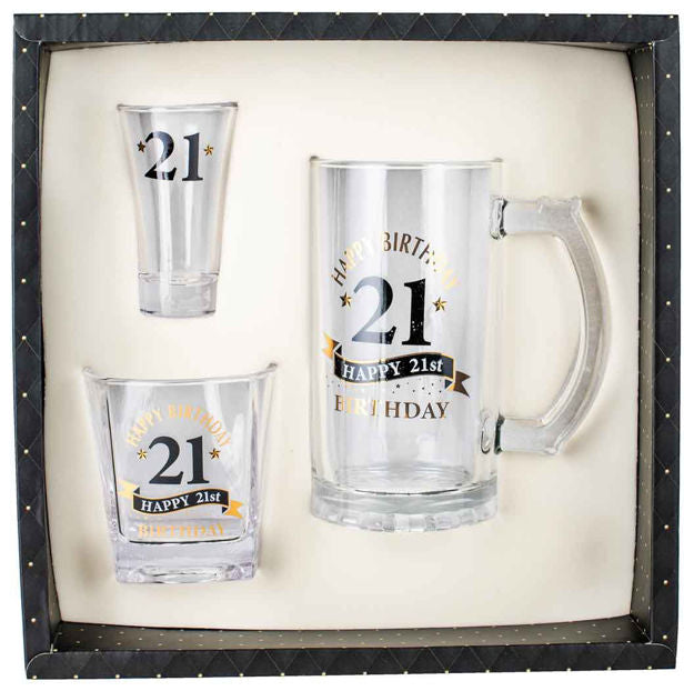 21st Black/Gold Stein, Whiskey And Shot Set