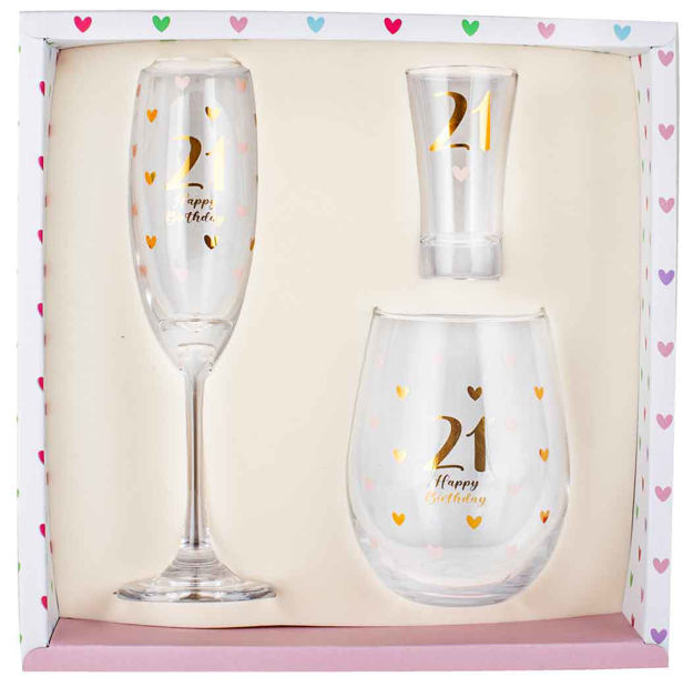 21st Champagne, Stemless and Shot Glass Set