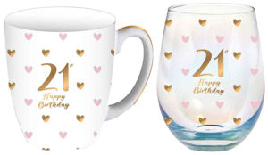 21st Sweet Heart Mug & Stemless Glass Gift Set