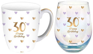 30th Sweet Heart Mug & Stemless Glass Gift Set