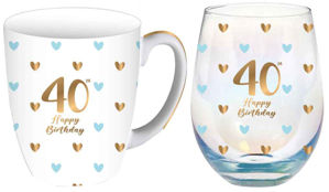40th Sweet Heart Mug & Stemless Glass Gift Set