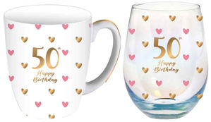 50th Sweet Heart Mug & Stemless Glass Gift Set