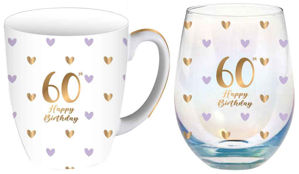 60th Sweet Heart Mug & Stemless Glass Gift Set
