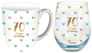 70th Sweet Heart Mug & Stemless Glass Gift Set