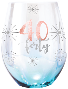 40 'Forty' Holographic Stemless Wine Glasses 560ml
