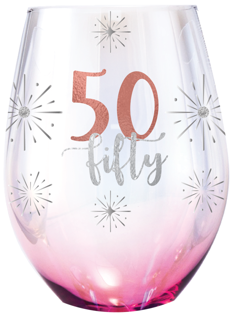 50 'Fifty' Holographic Stemless Wine Glasses 560ml