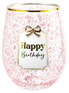 Happy Birthday Pretty Bow Stemless Glass 560ml
