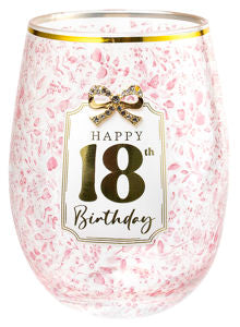 Happy 18th Birthday Pretty Bow Stemless Glass 560ml
