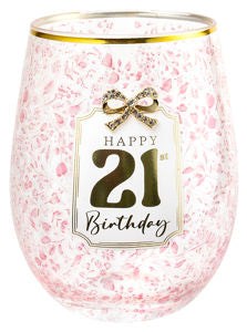 Happy 21st Birthday Pretty Bow Stemless Glass 560ml