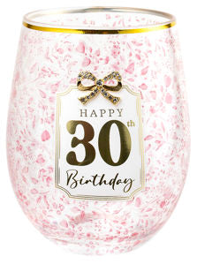 Happy 30th Birthday Pretty Bow Stemless Glass 560ml