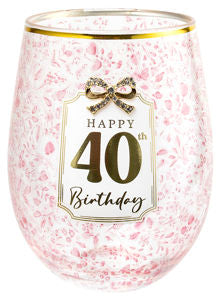 Happy 40th Birthday Pretty Bow Stemless Glass 560ml