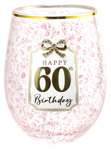 Happy 60th Birthday Pretty Bow Stemless Glass 560ml