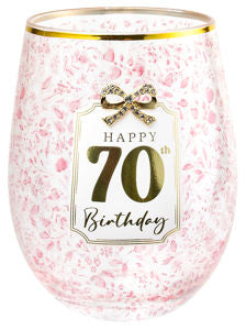 Happy 70th Birthday Pretty Bow Stemless Glass 560ml