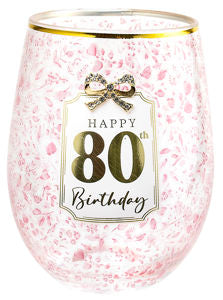 Happy 80th Birthday Pretty Bow Stemless Glass 560ml