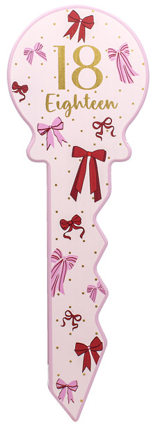 Eighteen Pink Ribbons Birthday Key  - Small