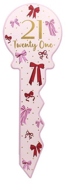 Twenty One Pink Ribbons Birthday Key  - Small