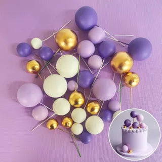 Purple, White & Gold Foam Ball Toppers 32Pcs